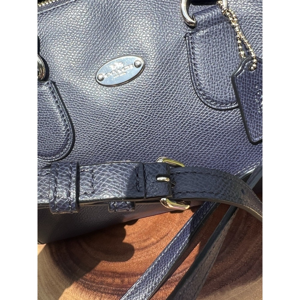 Coach Navy Blue Crossgrain Leather Mini Satchel Crossbody Purse Zip Top - Picture 4 of 16